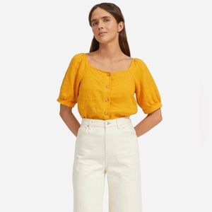 Everlane Linen Puff Sleeve Top Marigold Size 4